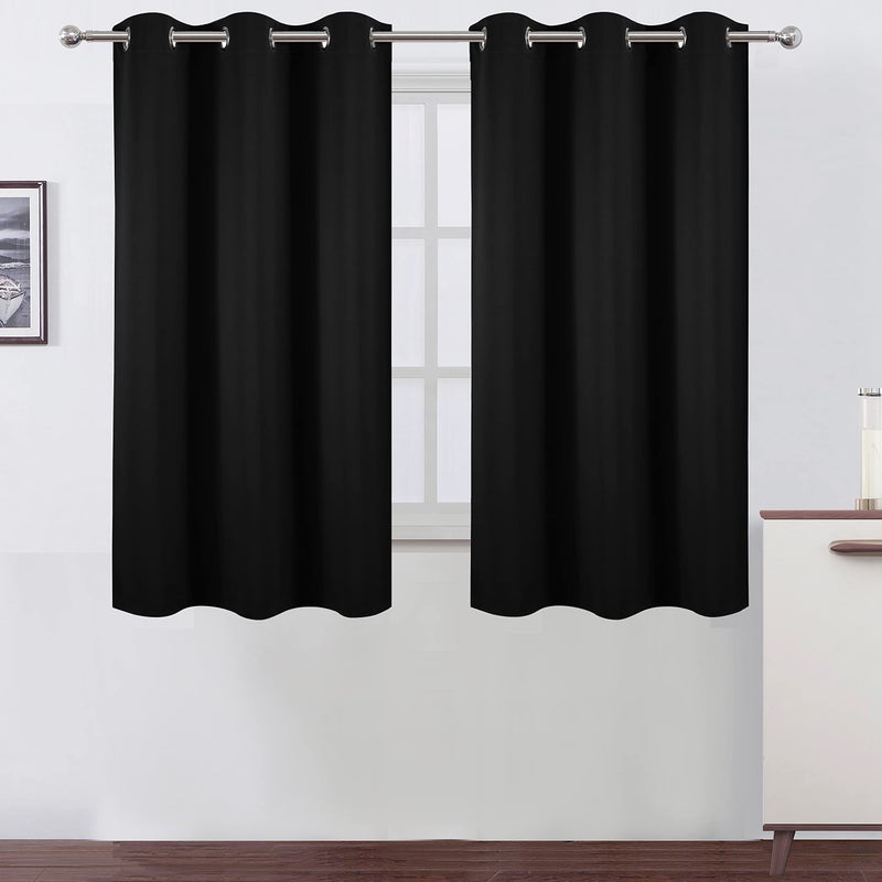 LEMOMO Black Blackout Curtains 34 x 54 Inch Length/Set of 2 Curtain Panels/Thermal Insulated Room Darkening Blackout Curtains for Bedroom - Image 1
