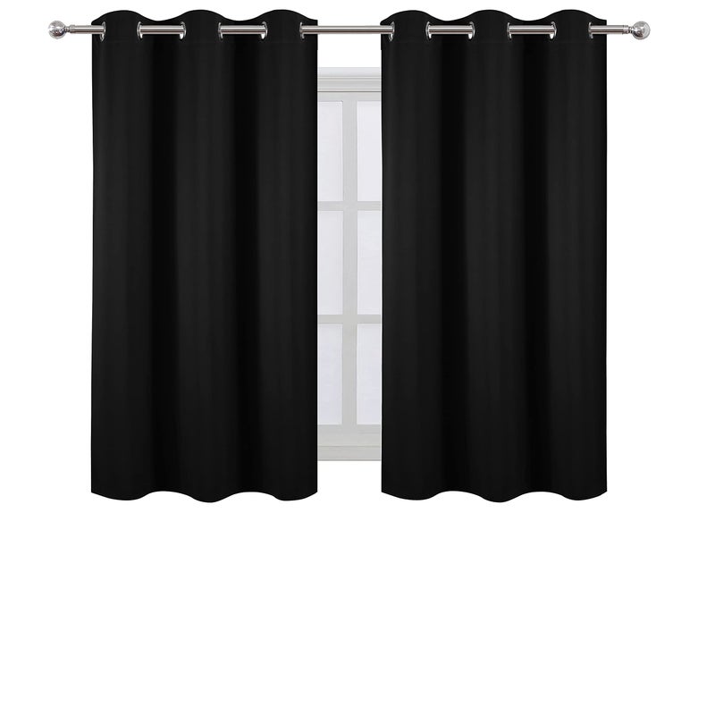 LEMOMO Black Blackout Curtains 34 x 54 Inch Length/Set of 2 Curtain Panels/Thermal Insulated Room Darkening Blackout Curtains for Bedroom - Image 2