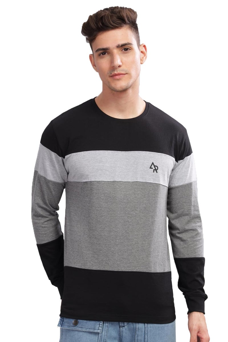 ADRO Full Sleeve Tshirt for Men | Colorblock T Shirt for Men | 100% Cotton Tshirt | Full Sleeve T-Shirt | Mens Full Sleeves T Shirts |FR4-24-BST-BL-3XL - Image 1