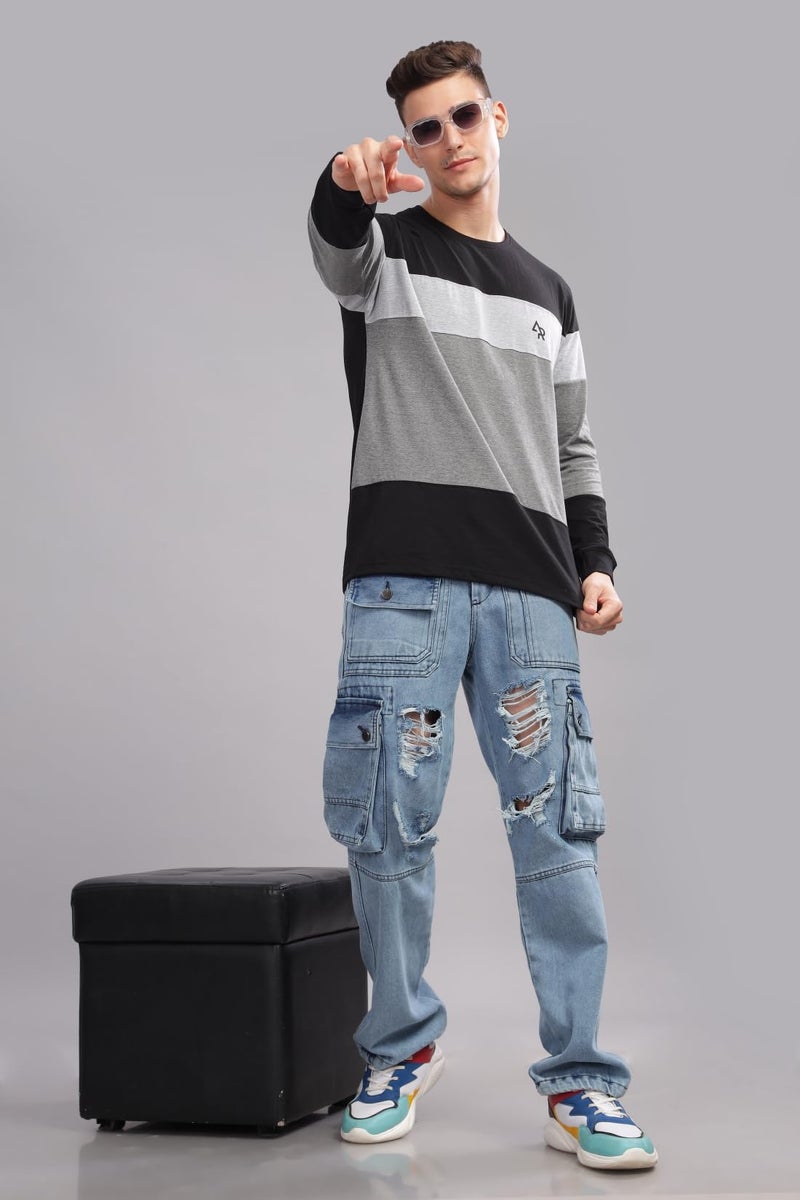 ADRO Full Sleeve Tshirt for Men | Colorblock T Shirt for Men | 100% Cotton Tshirt | Full Sleeve T-Shirt | Mens Full Sleeves T Shirts |FR4-24-BST-BL-3XL - Image 5