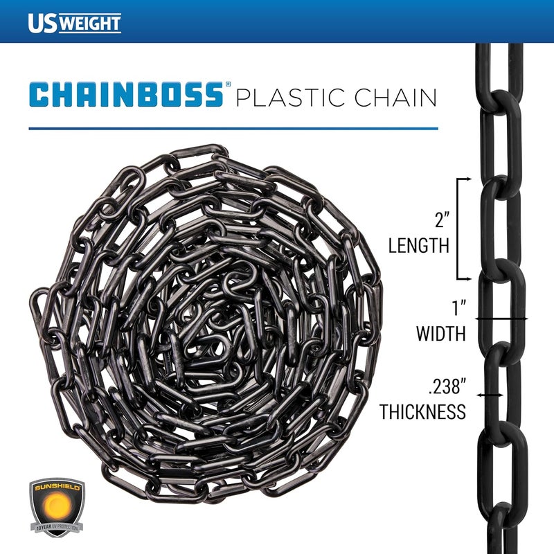 US Weight (Made in USA) 2" x 25' Black Plastic Safety Chain ft. SunShield UV Resistant Technology - Image 4