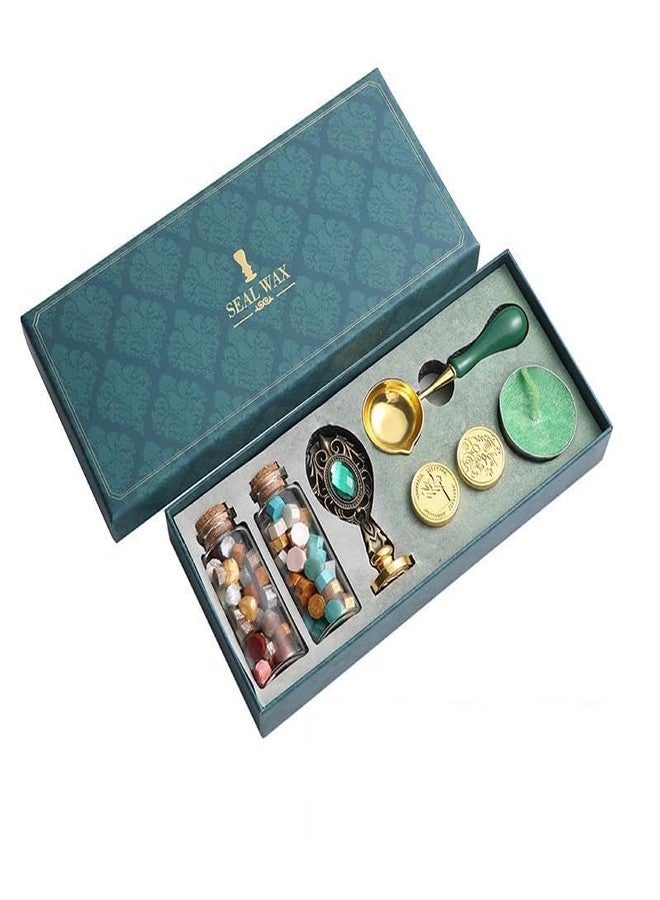 KLIVE Wax Seal Stamp | Seal | Wax Seal | Wax Seal Kit | Wax Stamp | with Sealing Wax Beads, Candle, Wax Melting Spoon, Wooden Handle Stamp for Craft, Fine Gift Box - Image 1