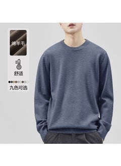 Self-Heating Lace Wool Sweater Soft Knit Mens Autumn/Winter Base Layer Long Sleeve Round Neck Solid Color Top 3015 flower sapphire blue