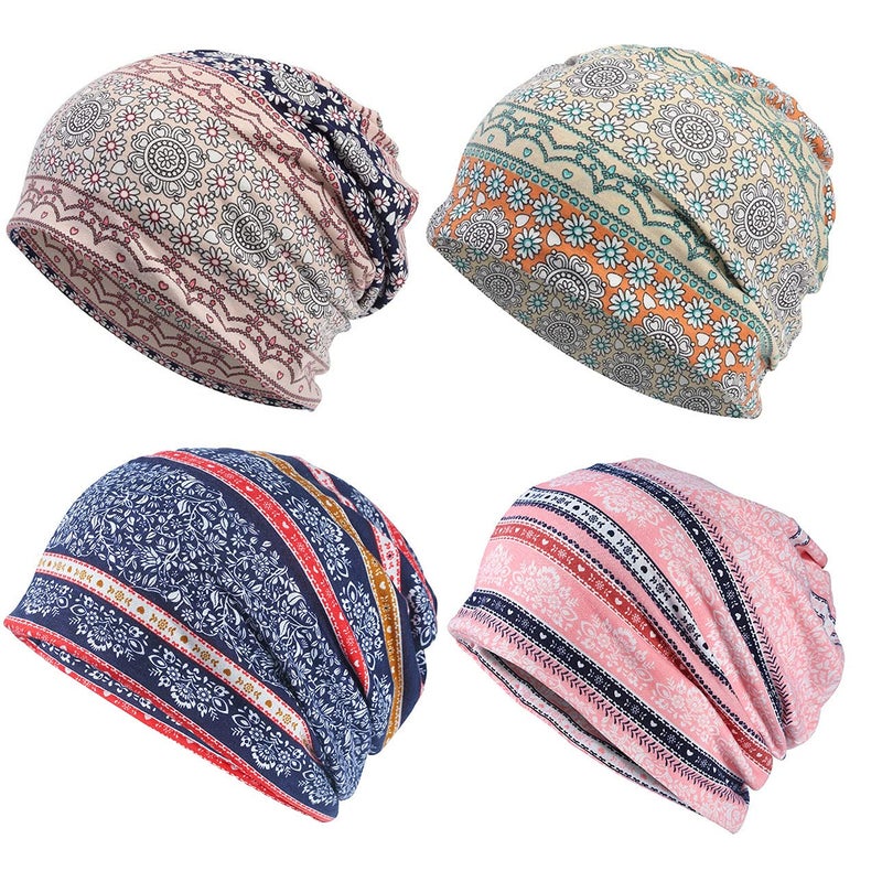 Qunson 4 Pack Womens Baggy Slouchy Beanie Chemo Hat Cap Cancer Headwear - Image 1