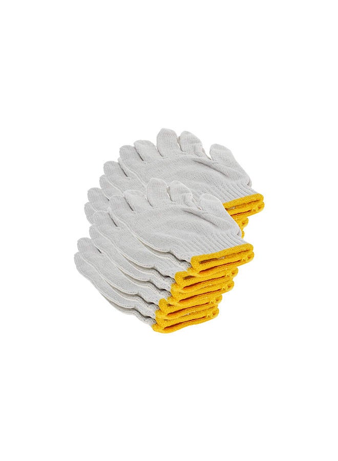 White Gloves with Yellow Edge Washable Glove Cotton Gloves Plain Seamless Workwear Gloves Protective Industrial Work Gloves Good for Wood Worker Factory Working 10 Pairs 