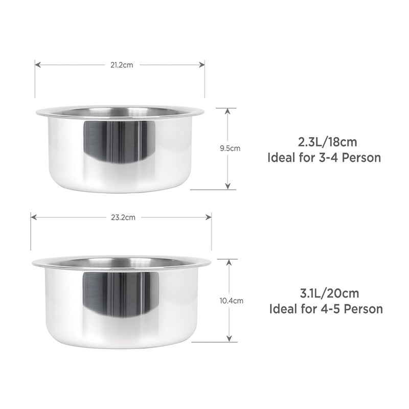 MEYER Triply Stainless Steel Tope with SS 304 Lid | 18/20 cm 2.3/3.1 L| 10 Year Warranty | Silver - Image 5