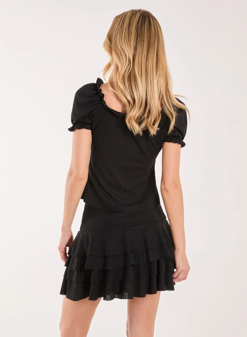 Pink Vanilla Tie Front Puff Sleeve Top