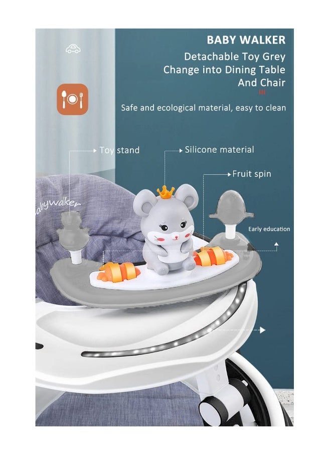 PlayNation Play Nation Multi Functional Baby Walker, Mouse Theme, with Toy Bar, Adjustable Height, Music & Lights, 6 Months+, 70 x 70.5 x 57cm - Grey - Image 5