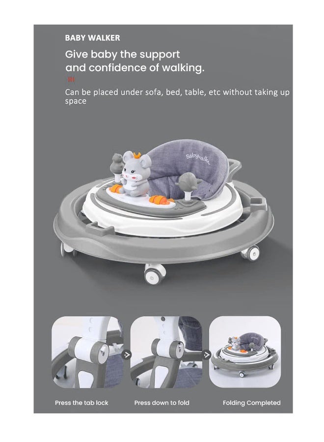 PlayNation Play Nation Multi Functional Baby Walker, Mouse Theme, with Toy Bar, Adjustable Height, Music & Lights, 6 Months+, 70 x 70.5 x 57cm - Grey - Image 4