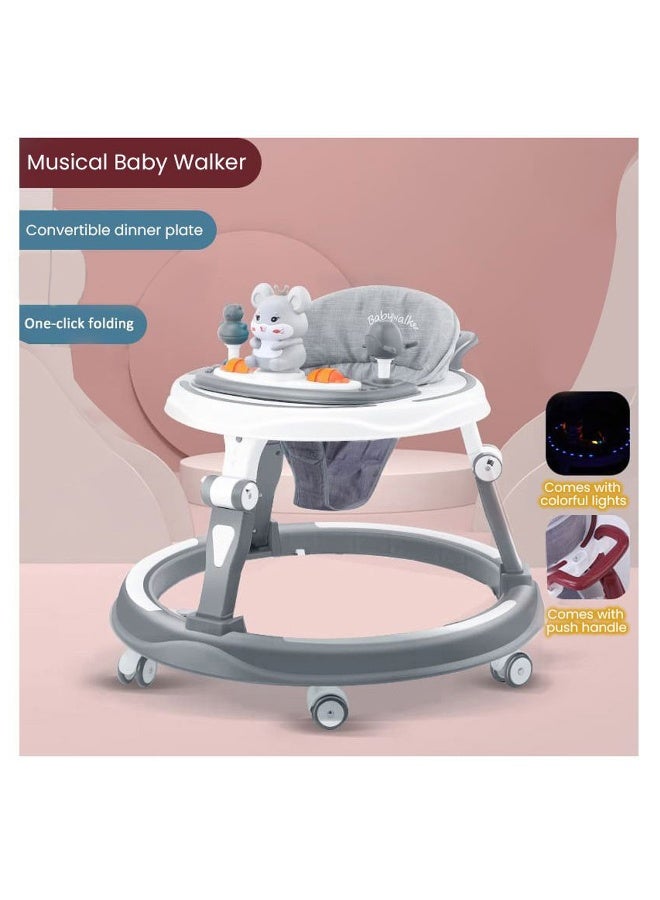 PlayNation Play Nation Multi Functional Baby Walker, Mouse Theme, with Toy Bar, Adjustable Height, Music & Lights, 6 Months+, 70 x 70.5 x 57cm - Grey - Image 2