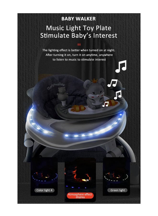 PlayNation Play Nation Multi Functional Baby Walker, Mouse Theme, with Toy Bar, Adjustable Height, Music & Lights, 6 Months+, 70 x 70.5 x 57cm - Grey - Image 3