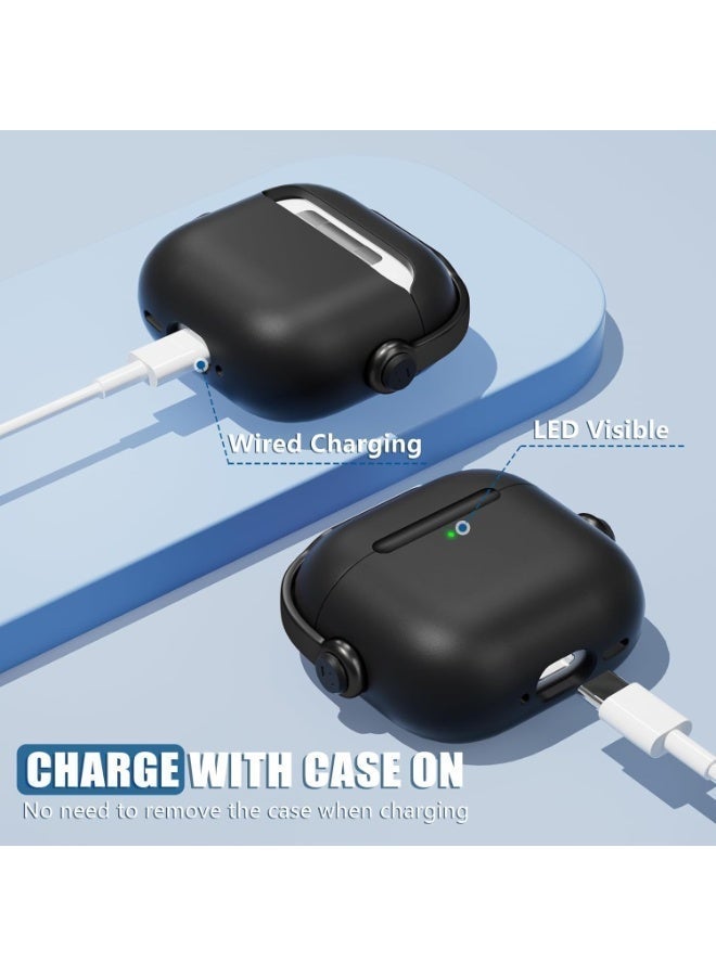 مونوج قفل أمان لغلاف AirPods Pro 3، غلاف من مادة TPU لغلاف Apple AirPods Pro 3، غلاف لحماية AirPods Pro 3 من السقوط للرجال مع قفل ومؤخر مفاتيح، لون أسود - Image 2
