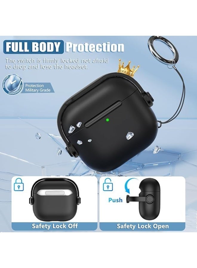مونوج قفل أمان لغلاف AirPods Pro 3، غلاف من مادة TPU لغلاف Apple AirPods Pro 3، غلاف لحماية AirPods Pro 3 من السقوط للرجال مع قفل ومؤخر مفاتيح، لون أسود - Image 3