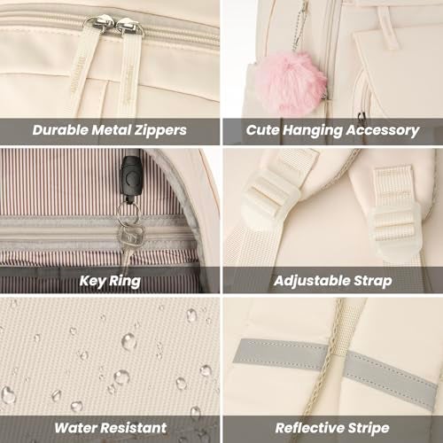 WINDARS School Backpack for Teen Girls, Cute College Backpacks for Women Students Aesthetic Bookbag Large 15.6 Inch Laptop Bag Middle School Travel Back Pack (Beige) - Image 4