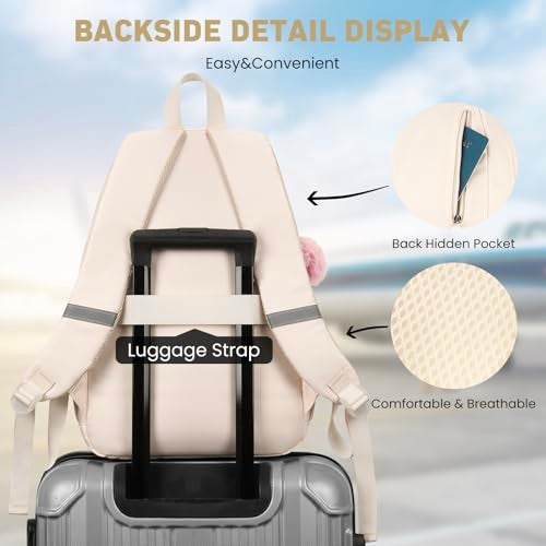 WINDARS School Backpack for Teen Girls, Cute College Backpacks for Women Students Aesthetic Bookbag Large 15.6 Inch Laptop Bag Middle School Travel Back Pack (Beige) - Image 5