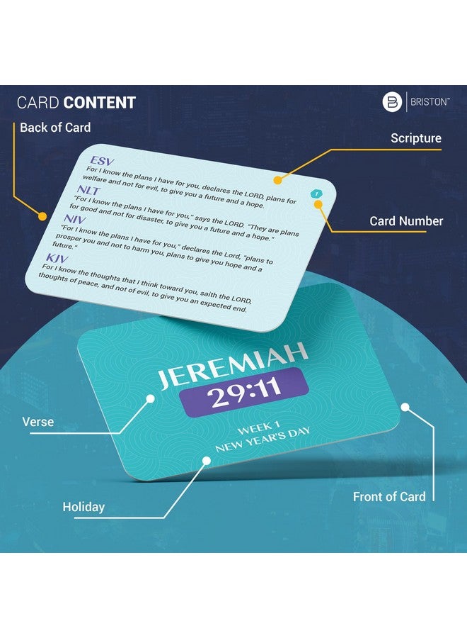 Briston 52-Week Bible Memory Verse Flash Cards - Year-Round Weekly Scripture - Multi-Translation Old & New Testament: Esv, Nlt, Niv, Kjv - Individual Or Group Study - Inspirational Guidance & Goals - Image 2