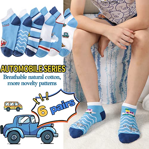 Welwoos Kids Boys Ankle Socks No Show Low Cut Funny Cute Cartoon Novelty Cotton Socks 6 Pairs Gifts Stocking Stuffers for Boys Kids(Blue Car,5-8 Y) - Image 3