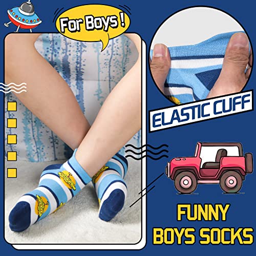 Welwoos Kids Boys Ankle Socks No Show Low Cut Funny Cute Cartoon Novelty Cotton Socks 6 Pairs Gifts Stocking Stuffers for Boys Kids(Blue Car,5-8 Y) - Image 4