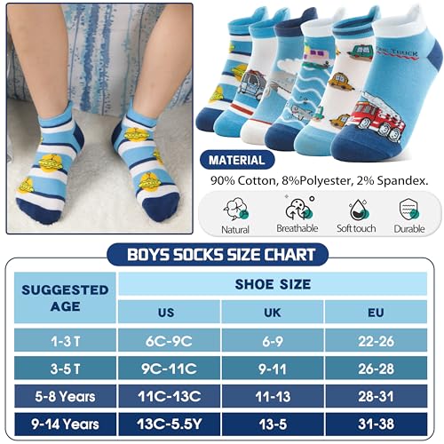 Welwoos Kids Boys Ankle Socks No Show Low Cut Funny Cute Cartoon Novelty Cotton Socks 6 Pairs Gifts Stocking Stuffers for Boys Kids(Blue Car,5-8 Y) - Image 5