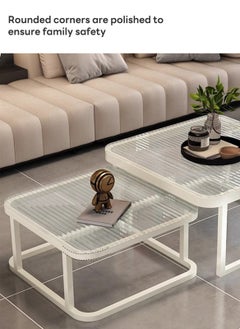Sharpdo Small Apartment Ins Style Tempered Glass Metal Frame Coffee Table, Double and Double Style Folding Storage Coffee Table 60*60*36.5CM&70*70*44CM  - Image 3