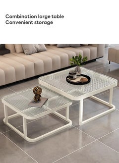 Sharpdo Small Apartment Ins Style Tempered Glass Metal Frame Coffee Table, Double and Double Style Folding Storage Coffee Table 60*60*36.5CM&70*70*44CM  - Image 2