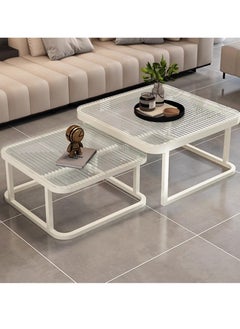 Sharpdo Small Apartment Ins Style Tempered Glass Metal Frame Coffee Table, Double and Double Style Folding Storage Coffee Table 60*60*36.5CM&70*70*44CM  - Image 1