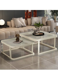 Sharpdo Small Apartment Ins Style Tempered Glass Metal Frame Coffee Table, Double and Double Style Folding Storage Coffee Table 60*60*36.5CM&70*70*44CM  - Image 5