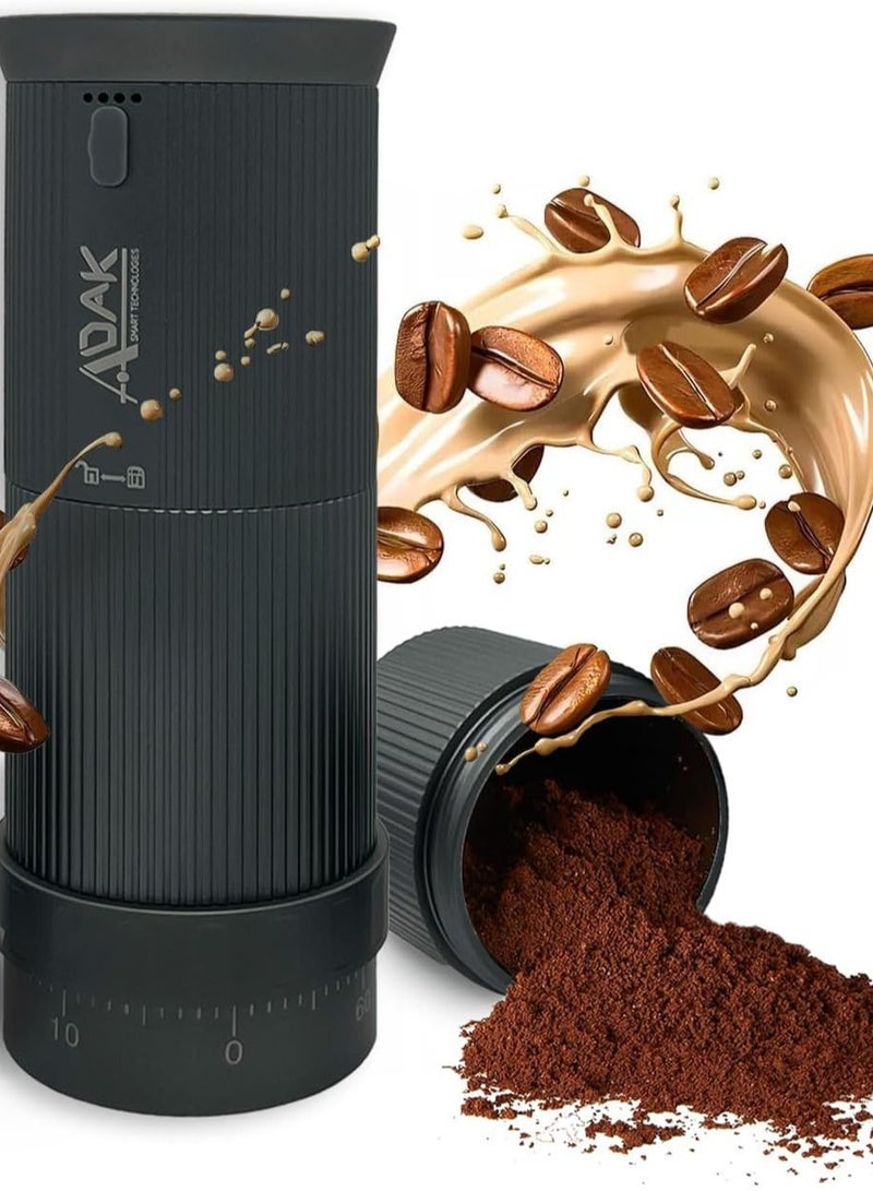 أداك مطحنة قهوة كهربائية قابلة لإعادة الشحن بمنفذ USB-C محمولة ADAK V2 - مطحنة مخروطية من الفولاذ المقاوم للصدأ، سعة 30 جرام، 80 إعداد طحن، هيكل من الألومنيوم مع فرشاة تنظيف، مطحنة إسبريسو صديقة للسفر (رمادي) - Image 2