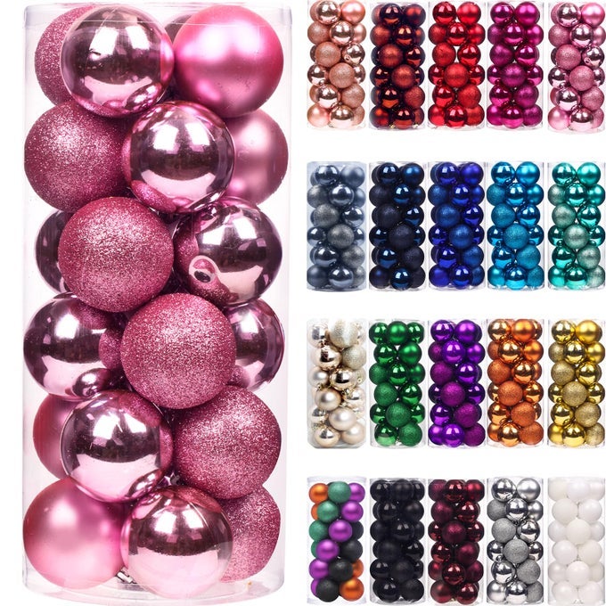 24Pcs Christmas Balls Ornaments for Xmas Tree 25 Inch Shatterproof Christmas Tree Decorations Hanging Ball for Holiday Wedding Party Decoration Pink
