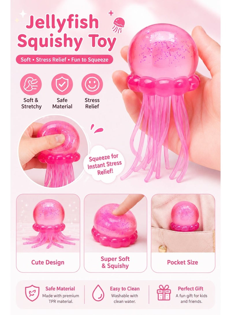 Squish Blue Jellyfish Fidget Toy - Super Solid Squish Stress Relief Sensory Squeeze Toy for Kids & Adults, Anti-Anxiety ADHD Focus Desk Toy（Pink） - Image 1