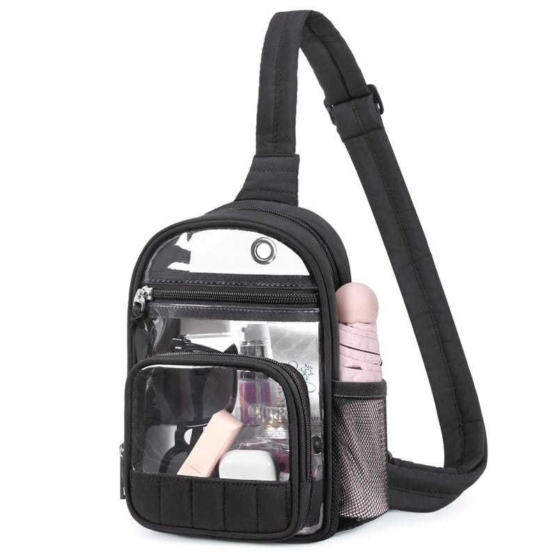 Missnine Clear Bag for Stadium Events Puffy Quilted Crossbody Purse PVC Sling Backpack for Sport Concert with Side Pocket - Image 1