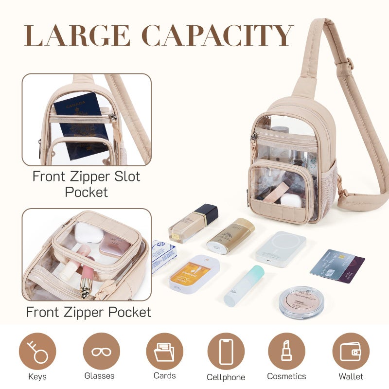 Missnine Clear Bag for Stadium Events Puffy Quilted Crossbody Purse PVC Sling Backpack for Sport Concert with Side Pocket - Image 3