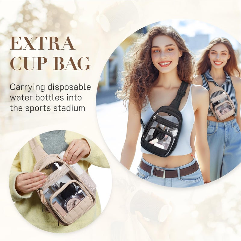 Missnine Clear Bag for Stadium Events Puffy Quilted Crossbody Purse PVC Sling Backpack for Sport Concert with Side Pocket - Image 2