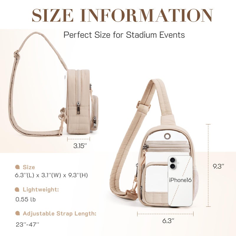 Missnine Clear Bag for Stadium Events Puffy Quilted Crossbody Purse PVC Sling Backpack for Sport Concert with Side Pocket - Image 4