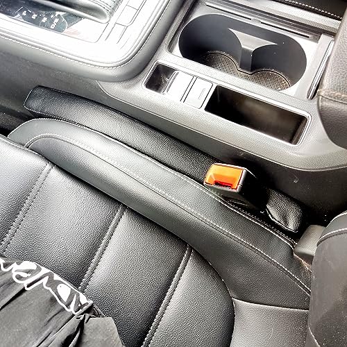 Wuzno Leather Car Seat Gap Filler, 2 Pack No-Drop Seat Guard Universal Gap Stopper/Catcher to Fill The Gap Between Seat and Console Black Car Crevice Blocker Space Pad - Image 2