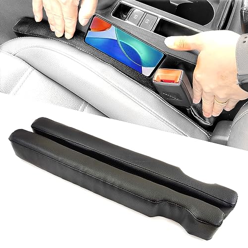 Wuzno Leather Car Seat Gap Filler, 2 Pack No-Drop Seat Guard Universal Gap Stopper/Catcher to Fill The Gap Between Seat and Console Black Car Crevice Blocker Space Pad - Image 1