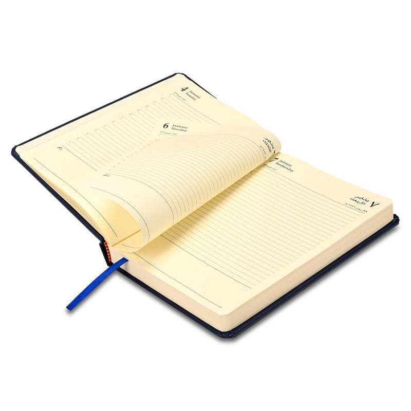 FIS 2026 A5 Diary, 148x210mm, 1 Side Padded Italian PU Cover Materials, Round Corners, 1 Day a Page Format, Arabic/English, 70gsm Italian Ivory Paper, Blue Cover-FSDI19AE26BL - Image 4