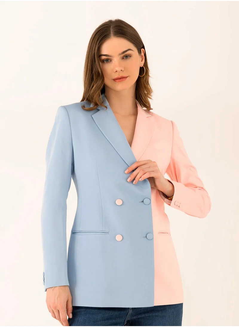 IZEL Leah Dual-Tone Pink and Blue Blazer