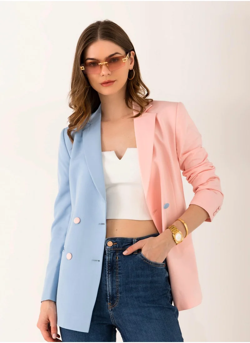IZEL Leah Dual-Tone Pink and Blue Blazer