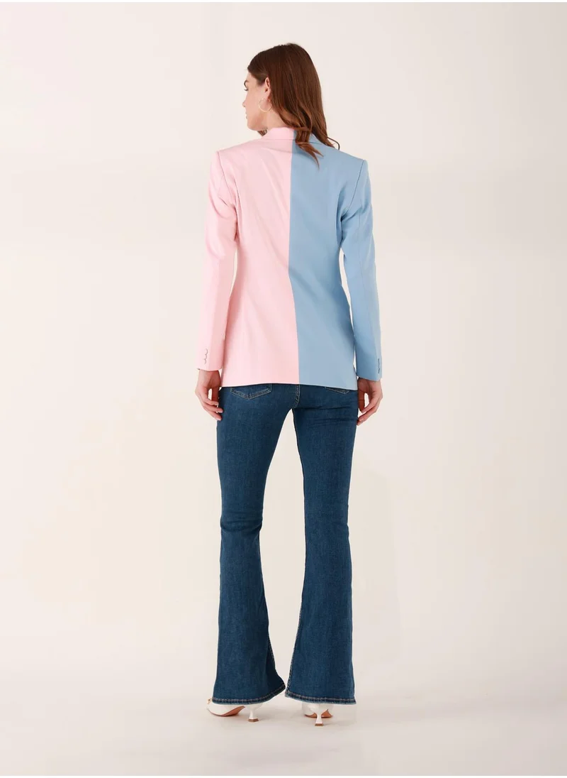 IZEL Leah Dual-Tone Pink and Blue Blazer