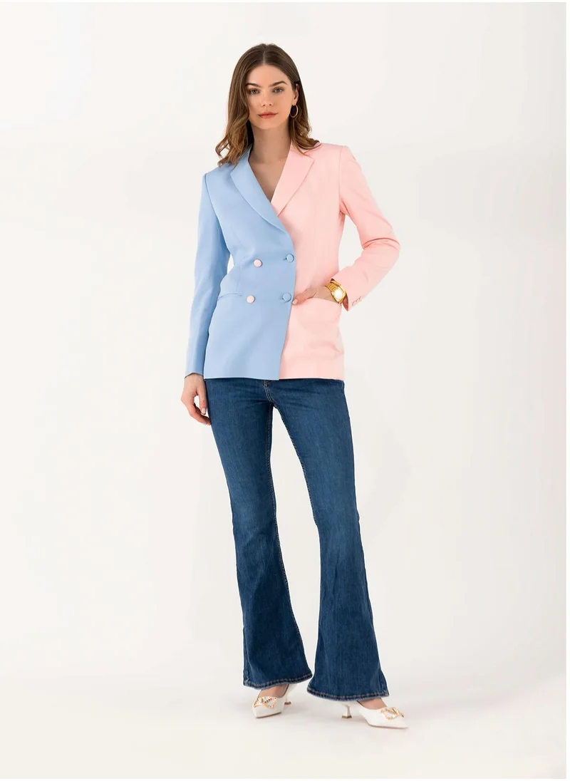 IZEL Leah Dual-Tone Pink and Blue Blazer