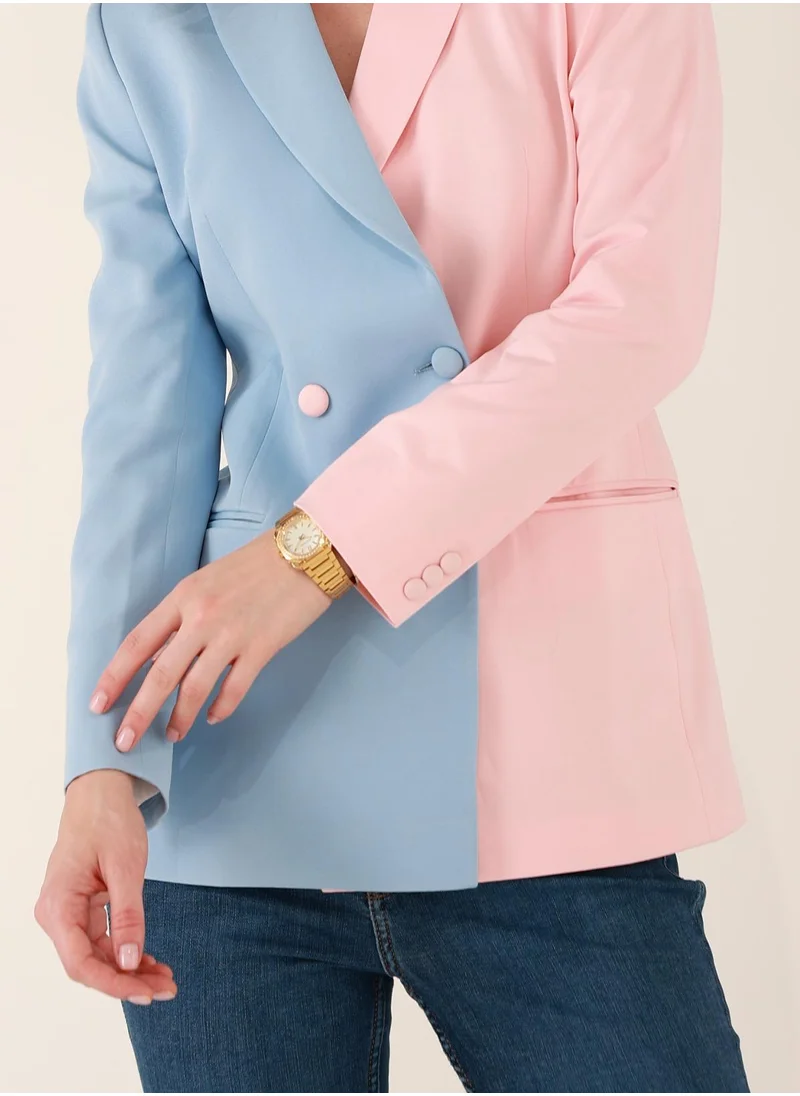IZEL Leah Dual-Tone Pink and Blue Blazer