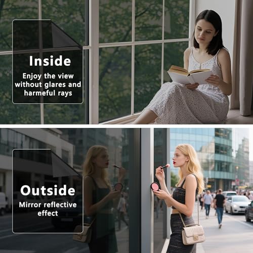 Lmlpt One Way Privacy Window Film See Out Not in Sun Blocking Windows Tint for Home Heat Control Dark Glass Tinting Films Self-Adhesive Anti UV Mirror Door Coverings Sticker,Magic Black,23.6X78.7in - Image 2