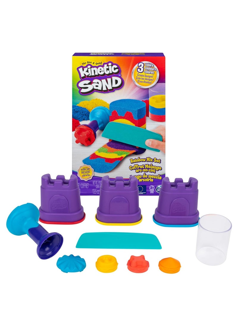 Kinetic Sand Kinetic Sand, Rainbow Mix Set with 3 Colors of Kinetic Sand (13.5oz) and 6 Tools, Play Sand Sensory Toys for Kids Ages 3 and up 