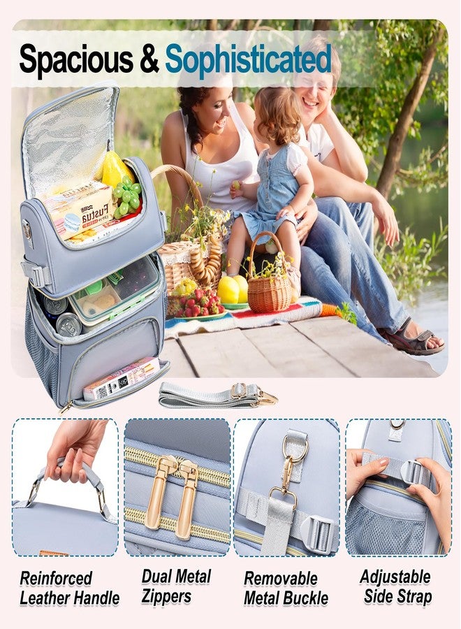 Romenrita Lunch Bags for Women,Dual Compartment Lunch Box Lunch Bag for Work,Leakproof Lunch Cooler Large Insulated Lunchbox for Adult for Women Men, Lunchbag for Picnic Beach (Gray) - Image 4