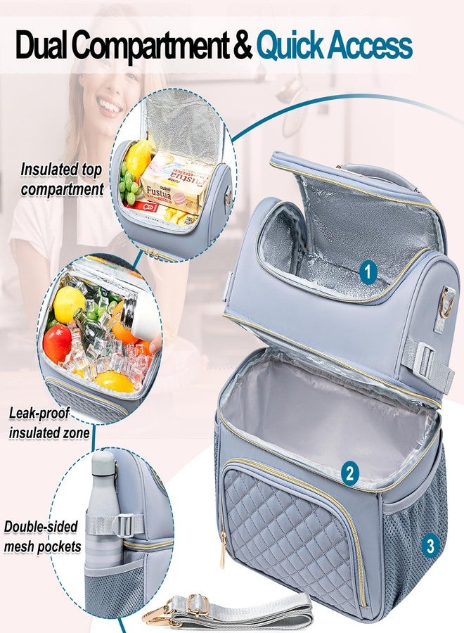 Romenrita Lunch Bags for Women,Dual Compartment Lunch Box Lunch Bag for Work,Leakproof Lunch Cooler Large Insulated Lunchbox for Adult for Women Men, Lunchbag for Picnic Beach (Gray) - Image 2