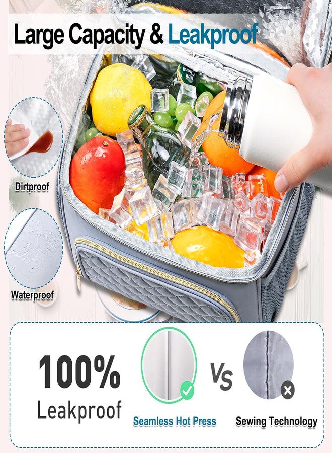 Romenrita Lunch Bags for Women,Dual Compartment Lunch Box Lunch Bag for Work,Leakproof Lunch Cooler Large Insulated Lunchbox for Adult for Women Men, Lunchbag for Picnic Beach (Gray) - Image 5
