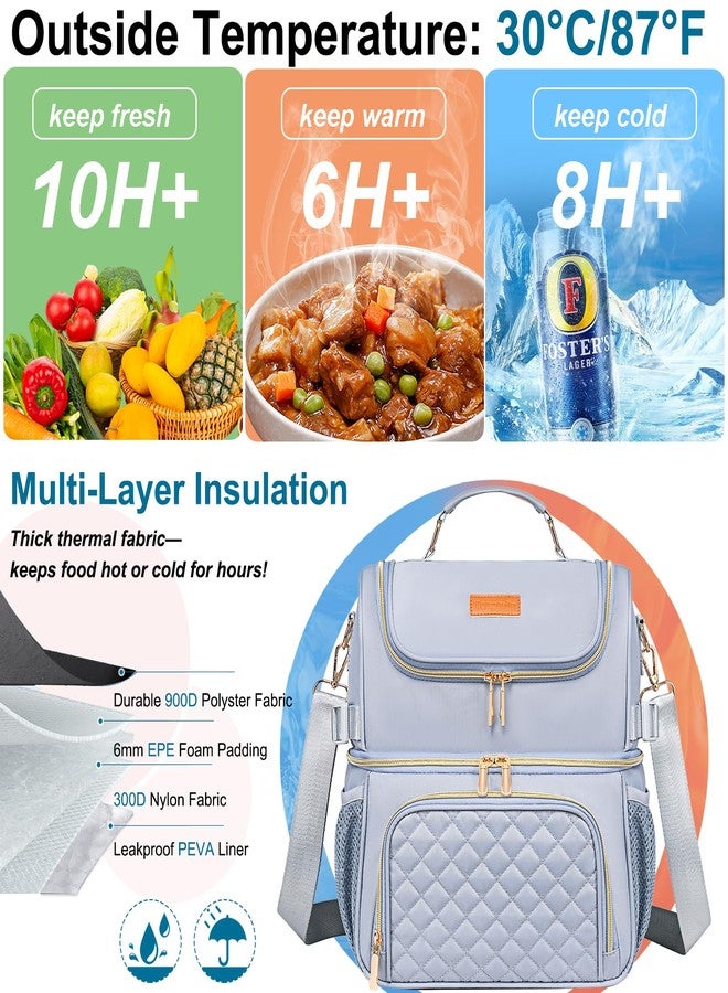 Romenrita Lunch Bags for Women,Dual Compartment Lunch Box Lunch Bag for Work,Leakproof Lunch Cooler Large Insulated Lunchbox for Adult for Women Men, Lunchbag for Picnic Beach (Gray) - Image 3