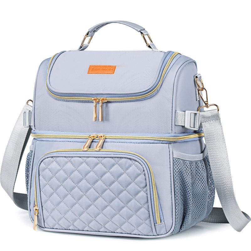 Romenrita Lunch Bags for Women,Dual Compartment Lunch Box Lunch Bag for Work,Leakproof Lunch Cooler Large Insulated Lunchbox for Adult for Women Men, Lunchbag for Picnic Beach (Gray) - Image 1