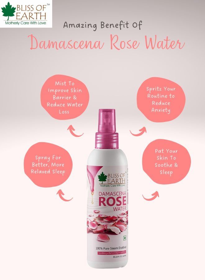 BLISS OF EARTH 100% Pure Damascena Rose Water Spray For Face Steam Distilled Food Grade Pure Gulab Jal 3x100ML - Image 3
